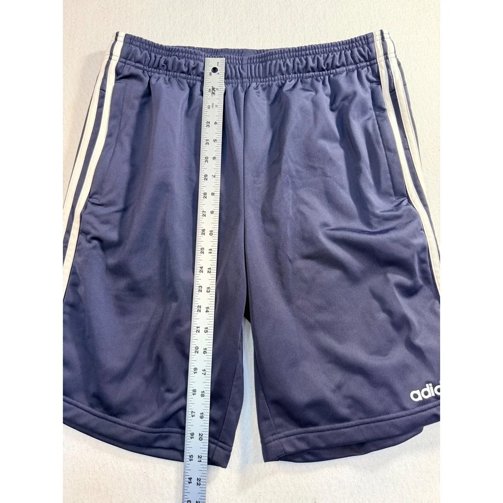 Adidas Mens Navy Blue White Triple Stripe Athletic Gym Shorts Pockets Medium